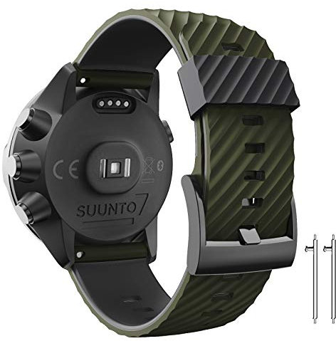 ANBEST Ersatzarmbänder Kompatibel mit Suunto 7/Suunto 9 Armband, 24mm Silikon Uhrenarmbänder for Suunto 9 baro/Spartan Sport/D5, Armee Grün/Schwarz