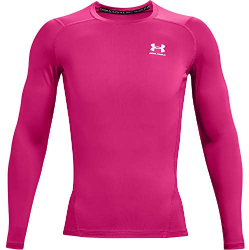 Under Armour T-Shirt Armour HeatGear Compression à Manches Longues pour Homme, Rose Tropical (654) / Blanc., XL