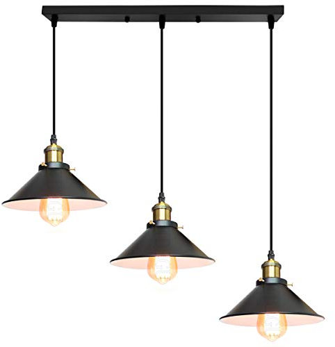 iDEGU Suspension Luminaire Industrielle Lustre Plafonniers Design Edison Métal Lustre Suspension, Ø 220Mm, Ø 260mm, Noir, Blanc (220mm, 50cm - Noir + Blanc)