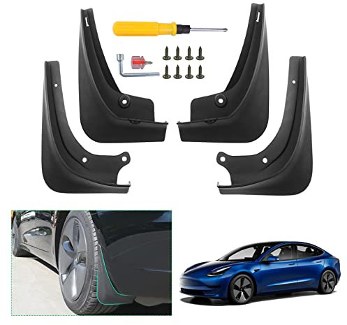 [4 Pezzi] GAFAT Tesla Model 3 2018-2022 2023 Parafanghi, Model 3 Paraspruzzi per Auto, Parafango in Plastica, Paraspruzzi Ruota Anteriore Posteriore con Viti, Accessori Tesla Model 3 (Non per 2024+)