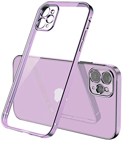 Mixroom - Cover Custodia per iPhone 11 PRO Max Bordi Piatti Protezione Fotocamera in Silicone TPU Placcatura Lilla
