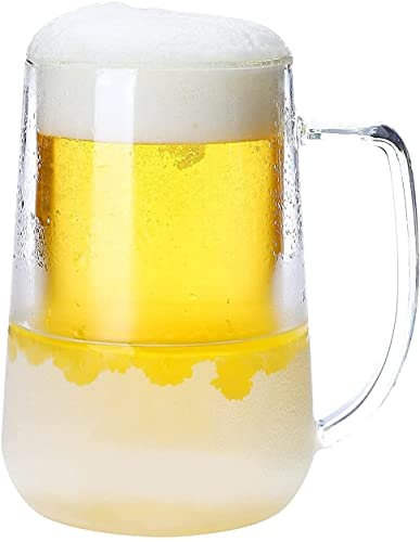 HSFS biergläser Set 480ml Gefrierschrank EIS Bier Becher Doppelwand Frostige Bierkrüge mit Griffkühlung Weinbecher for Partys und Geschenke Klare Milchschale Saftschale biergläser Set