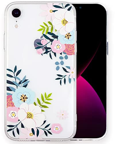 INLOYGEM für iPhone XR Handyhülle, Stoßfestes Durchsichtig Weiches TPU Silikon Dünne Schutzhülle, mit süßer Muster Bedruckt Handy Hülle für Apple iPhone XR 6.1 Blume