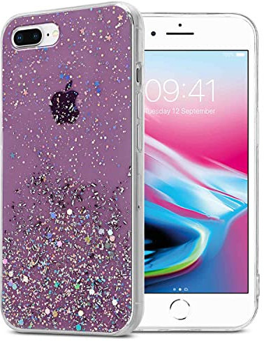Cadorabo Hülle kompatibel mit Apple iPhone 7 PLUS/7S Plus/8 Plus Rundumschutz TPU Silikon Mädchen Glitzer Strass Design Kratzfest Weiche Bling Schutzhülle für iPhone 7 PLUS/7S Plus/8 Plus in Lila