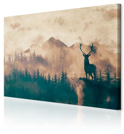 decomonkey Akustikbild Hirsch Natur 120x80 cm 1 Teilig Leinwand Modern | Bilder, Wandbilder XXL, Schallschlucker, Schallschutz, Akustikdämmung, Wandbild, Deko, Leise, Tiere, Landschaft