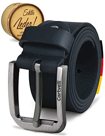 Cartvelli Premium Ledergürtel Herren Blau 110cm Made in Germany mit Geschenkbox Echt-Leder Herrengürtel Vollleder Jeansgürtel Leder Gürtel 40mm Anzug jeans chino pants M19bl-110