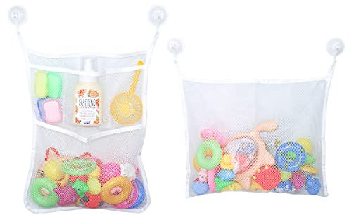2 Stück Netz-Badewannen-Spielzeug-Halter, Leefone, 45,7 x 35,6 cm, Badespielzeug-Organizer, 4 ultrastarke Haken, Weiß