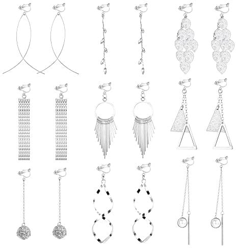 JeweBella 9 Paar Ohrclips Damen Mädchen Ohne Ohrlöcher - Baumeln Clip Ohrringe Hängend Lange Ohrklipser - Stern Mond Perle Modeschmuck Tropfen Set