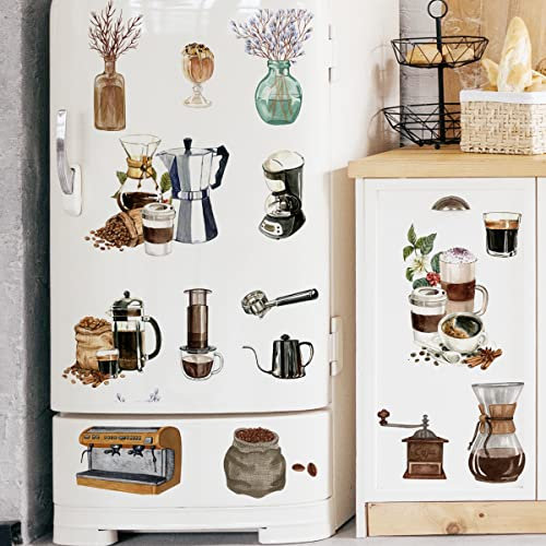 Runtoo Wandtattoo Kaffee Tasse Selbstklebend Wandsticker Kaffeebohnen Kaffeemühle Wandaufkleber Kaffeebar Küche Esszimmer Wanddeko