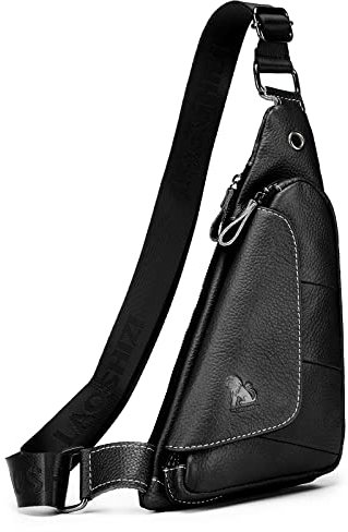 pundarika Herren Leder Brusttasche – Kleine und Stilvolle Umhängetasche als Sling Bag- Schwarz