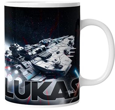 timalo® Raumschiff Tasse mit Namen bedrucken lassen | Individuelle Tasse mit Wunschname für Jungen Kinder Weltraum Motiv Mug-space5