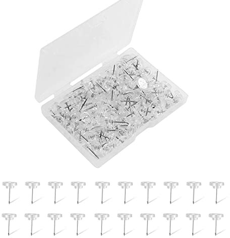 Reißzwecken Weiß, Flache Reißnägel für Wandbehänge,120 Stück Transparente Pinnadelnfür Korkplatte,Pinnwandnadeln Kunststoffkopf mit Stahlspitze, Büro,Zuhause