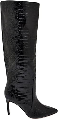 Malu Shoes Stivali donna nero a punta tacco a spillo 12 lucido altezza ginocchio rigido con zip moda (36 EU)