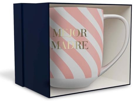 DRAEGER PARIS 1886 - Taza Cerámica 320 ml Mensaje Mejor Madre - Diseño Chic Azul/Rosa, Líneas Geométricas y Detalles en Oro - Elegancia y Relajación para tu Café - Calidad Histórica desde 1886