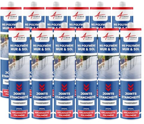 Colle MS Polymère, Mastic d'Étanchéité 290 ml x 12 Transparent | Colle et Étanchéité, Adhère sur Verre, Alu, Béton, Pierre, Même sous l'Eau, Int/Ext, Résiste aux Uv - Arcane Industries