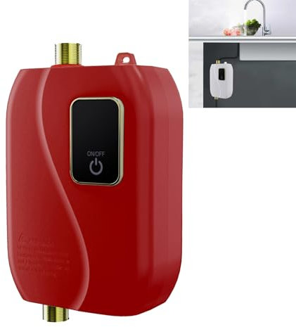 Instant Water Heater, 3000W Tankless Electric Heating Element Energy Efficient Water Heater for in-Line Sinks,Under Sink, and Showers with LCD Display (Red)