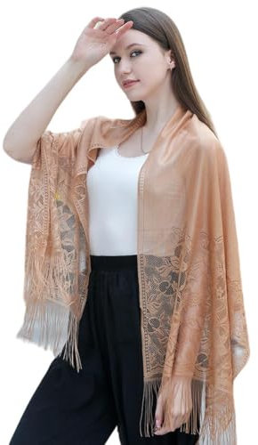 FAIRYGATE Halstuch Damen Blumen Umschlagtuch Umhang Schal Spitzenschal Schal mit Quasten, weiches Netz Fransen Wraps für Hochzeit, Party A6212
