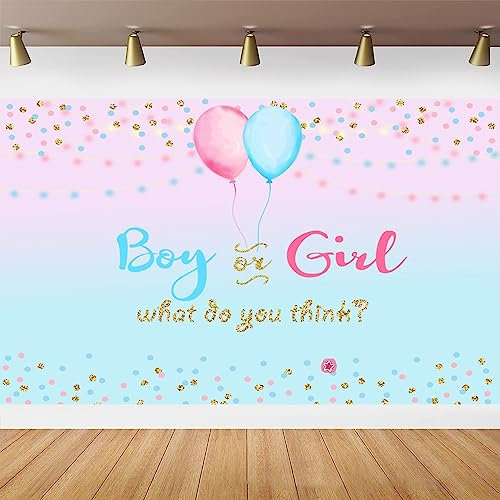 Gender Reveal Hintergrund Banner Junge oder Mädchen Schwangerschaft Ankündigung Banner mit Luftballons Rosa und Blau Geschlecht Party Dekorationen für Babyparty Hintergrund, 150 x 99 cm