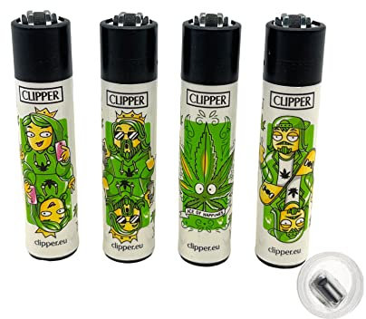 4 Stück Clipper Classic Feuerzeug Serie Set 420 Cards - inkl. Feuerstein und 1/5 Sticker