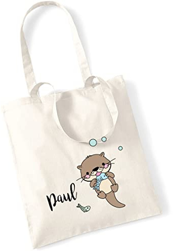 minimutz Jutebeutel bedruckt mit Otter und Name | Stofftasche aus Baumwolle für Jungen und Mädchen | Kinderbeutel Tragetasche für Kita-Beutel Kindergarten Wechselwäsche