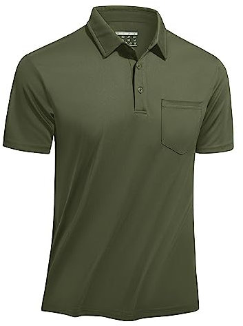 TACVASEN Herren Polo Basic Poloshirt Sommer T-Shirt Bequem Freizeitshirts Atmungsaktiv Tee Golf Sportshirt (L, Armeegrün)