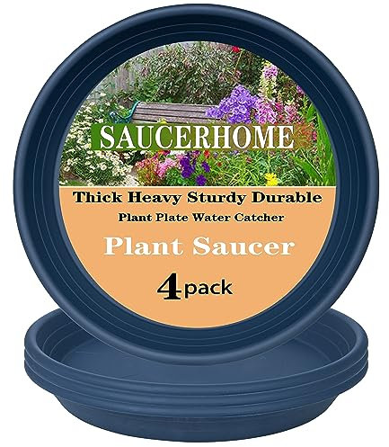 SAUCERHOME 4 soucoupes en plastique avec récupérateur d'eau pour pot de fleurs, pour intérieur et extérieur, très durables (40,6 cm, bleu)