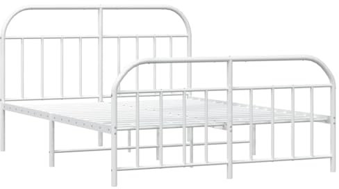 vidaXL Bettgestell, Bettrahmen mit Kopfteil Fußteil, Metallbett Bett mit Lattenrost, Doppelbett Gästebett Schlafzimmer, Metall Weiß 160x200cm