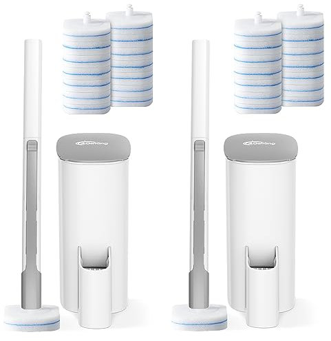 oshang Disposable Toilet Brush 2 Pack- Toilet Bowl Cleaner, Toilet Cleaning Supplies, Toilet Brush with Holder, 28 Refills for Deep Cleaning and Hygienic Bathroom Maintenance