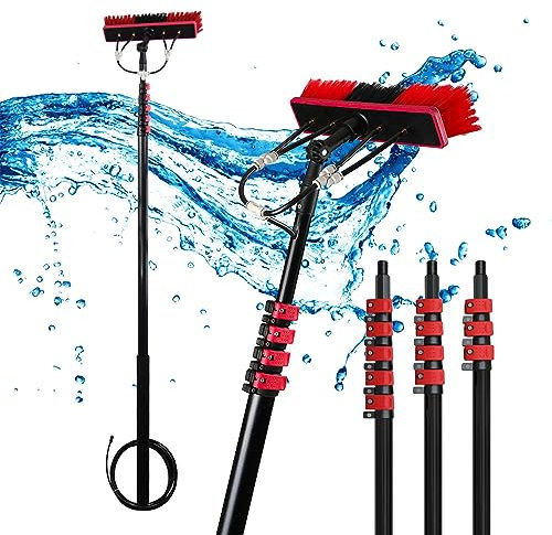 Witriolik 9m Lavaggio Pannelli Fotovoltaici, Scopa per Pannelli Fotovoltaici Asta Telescopica per Pulizia vetri, Wash Spazzolone Kit Spazzola Vetri, Spazzola per Lavaggio a alimentata ad Acqua