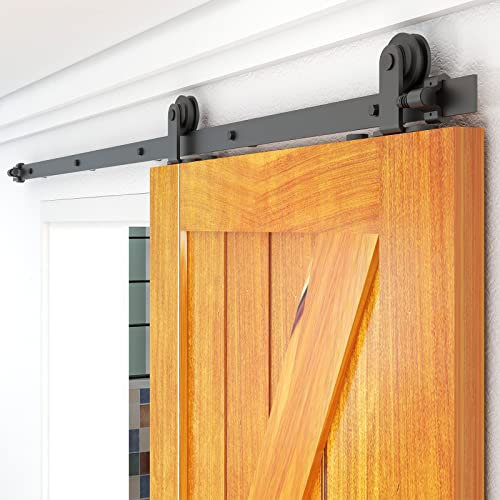 WOLFBIRD Sliding Barn Door Kit, 4FT/120CM Heavy Duty Closet Barn Track, Hardware Kit for Single Wood Doors, T Shape Hanger for Single Wooden Gate Interior