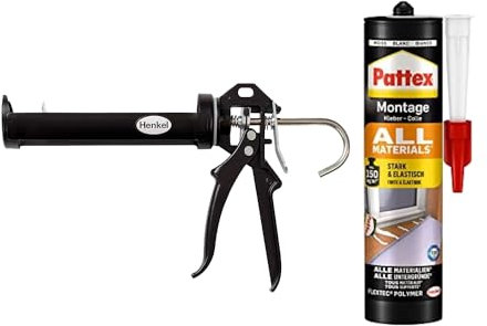 Pattex Montagekleber All Materials, stark haftender Alleskleber, Kraftkleber für saugende und nichtsaugende Materialien (1x 450g) & Pattex Profi Metall Kartuschenpistole