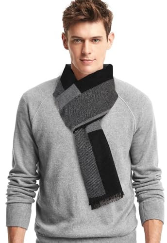 Figarge Schal Herren Langer Herrenschal Herren Merino Wolle Mischung Karierter Strick Schal Weiche Warm Kaschmir Schal Winter Warme Plaid Schal Für Herren (Gestreiftes Plaid, dunkelgrau)