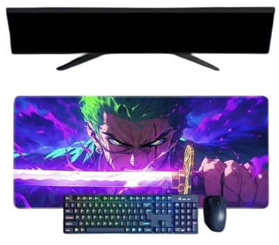 One Piece Roronoa Zoro Tapis de Souris XXL Multifonction Gaming Anime Souris 3mm Bureau Anti-Glissant Surface Texturée pour Ordinateur pour Ordinateur Gamer-Bureau-Maison et Portables