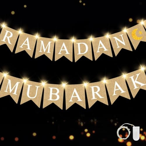 LED Eid Mubarak Girlande, LED Ramadan Deko Muslim Banner, LED Ramadan Wimpel Girlande Eid Mubarak Banner Ramadan Wimpelkette Eid Mubarak Party Dekoration, LED Innenbereich Ramadan Banner Partyzubehör