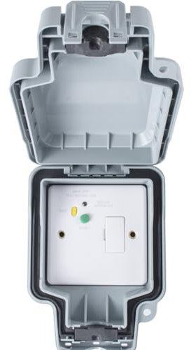 IP66 Outdoor 1 Gang Single 13A UK Plug Socket & 30ma RCD Garden Enclosure Box - Weatherproof Mains Safety Wall Face Plate
