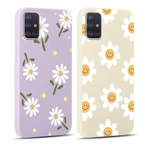 Yoedge 2 Stück HandyHülle für Samsung Galaxy A51 4G Hülle 6,5, Mädchen Schutzhülle Blumen Muster Aesthetic Design,Frauen Geschenk Weich TPU Silikon Stoßfest Cover Case für Samsung A51 4G, Lila Blume