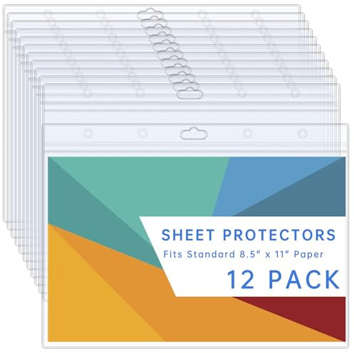 AKONEGE 12PCS Hard Sheet Protectors 8.5 x 11 Waterproof Resealable Zip Page Protectors Clear Hard Plastic Sleeves for Photos Birth Certificate, Heavy Duty Document Holder Wall Sign Holder, Horizontal