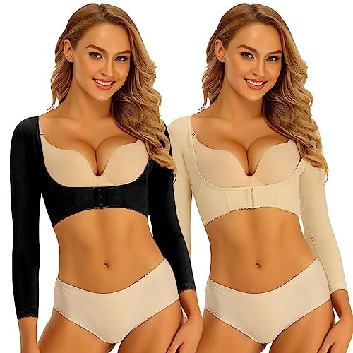 SUIUOI 2PCS Damen Oberarme Schlanker Shaper,Kompression Oberarme Ärmel Figurformende Shapewear Top,Nahtlose mit Post Chirurgisch Oberarme Schlanker Shaper,Shaping-Effekt Top Körperhaltung Korrektor