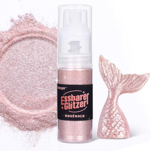 Essbarer Glitzer - 10g, RoséGold Glitzer für Getränke Essbares Glitzerpulver, Lebensmittelfarbe Pulver Goldpulver, Metallisch Glitzerpuder Glitzerspray für Cocktails, Schokolade, Kuchen, Fondant