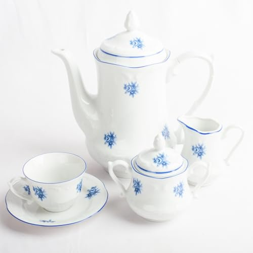 Set CAFE -Porcellana Premiun Lubeck Blue - CRC-Adatto a microonde e lavastoviglie. 27 pezzi. 12 tazze, caffettiera, zuccheriera e cremera
