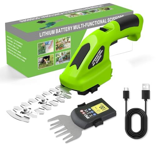 2-in-1 Grass Shear & Hedge Trimmer, Cordless Hedge Trimmer with 2 Switchable Blades for Shrub, Garden, Grass, Lawn and Pruning, USB Rechargeable Handheld Hedge Cutter