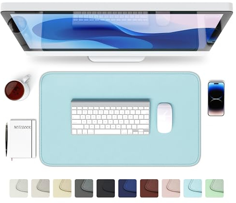 GOMIN Schreibtischunterlage 60x35cm, PU Leder Mauspad, Rutschfeste & Wasserdichte Schreibtisch Unterlage für Büro & Home Office, Schreibunterlage Abwischbar idealer Tischschutz, Hellblau