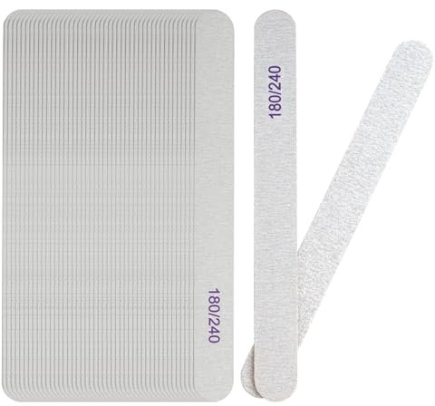 50 Pcs Professional Nail Files for Natural Nails Acrylic and Gel Nails, Double Sided Emery Boards for Nails, Reusable Buffer Nail File Tools (180/240)