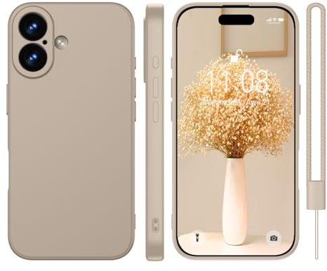 KPPIT iPhone for 16 case silicone,iPhone 16 Phone case shockproof 6.1,Full camera coverage Military-Grade Protection 360°,With Protective hand strap slim Protective Case-Khaki