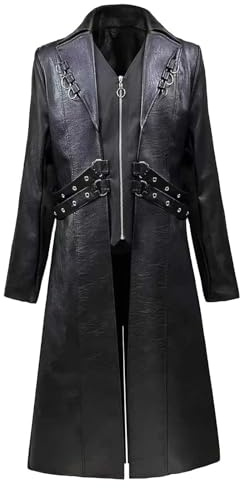 Rrongwn Halloween Leaderjacke Herren Mittelalter Ledermantel Gothic Leader Jacke Steampunk Lang Mantel Viktorianischen Cosplay Trenchcoat Viktorianische Mäntel Uniform Cosplay Kostüm