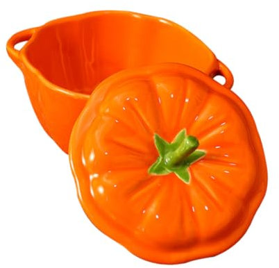 Cabilock Cuenco de Cerámica con Forma de Calabaza Cuenco para Mezclar con Asas Uso Versátil para Cocinar Y Decorar