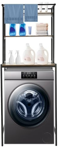 ARBGO Étagère de machine à laver à 3 niveaux, étagère de toilettes sur machine à laver, armoire superposée, en métal et bois, multifonctionnelle, robuste, noire