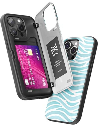 TORU CX HYBRID for iPhone 12 Pro Max Wallet Case | Dual Layer Slim Protective Hard Cover with Hidden 2-Credit Card Slot Holder - Ocean Waves Pattern