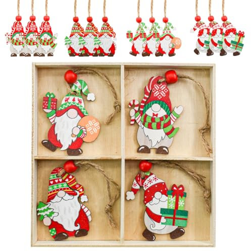 Enkrio Lot de 12 décorations de sapin de Noël en bois à suspendre pour sapin de Noël, fête d'hiver, décoration de Noël