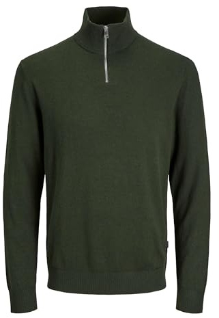 Jack & Jones Male Cardigan with Quarter Zip Plain Cardigan with Quarter Zip, Green (Duffel Bag), M